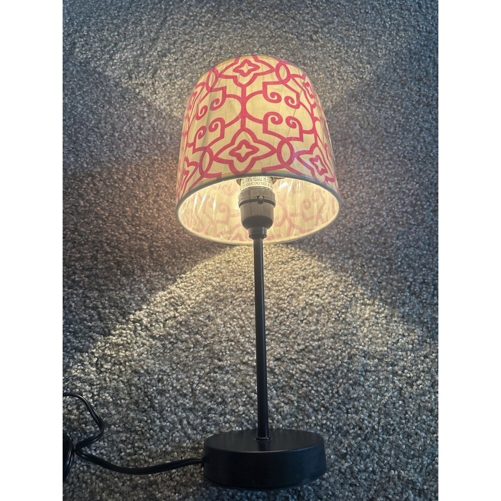 Pink Geometric Trellis Mini Table Lamp Black Base Bedside Accent Night Light